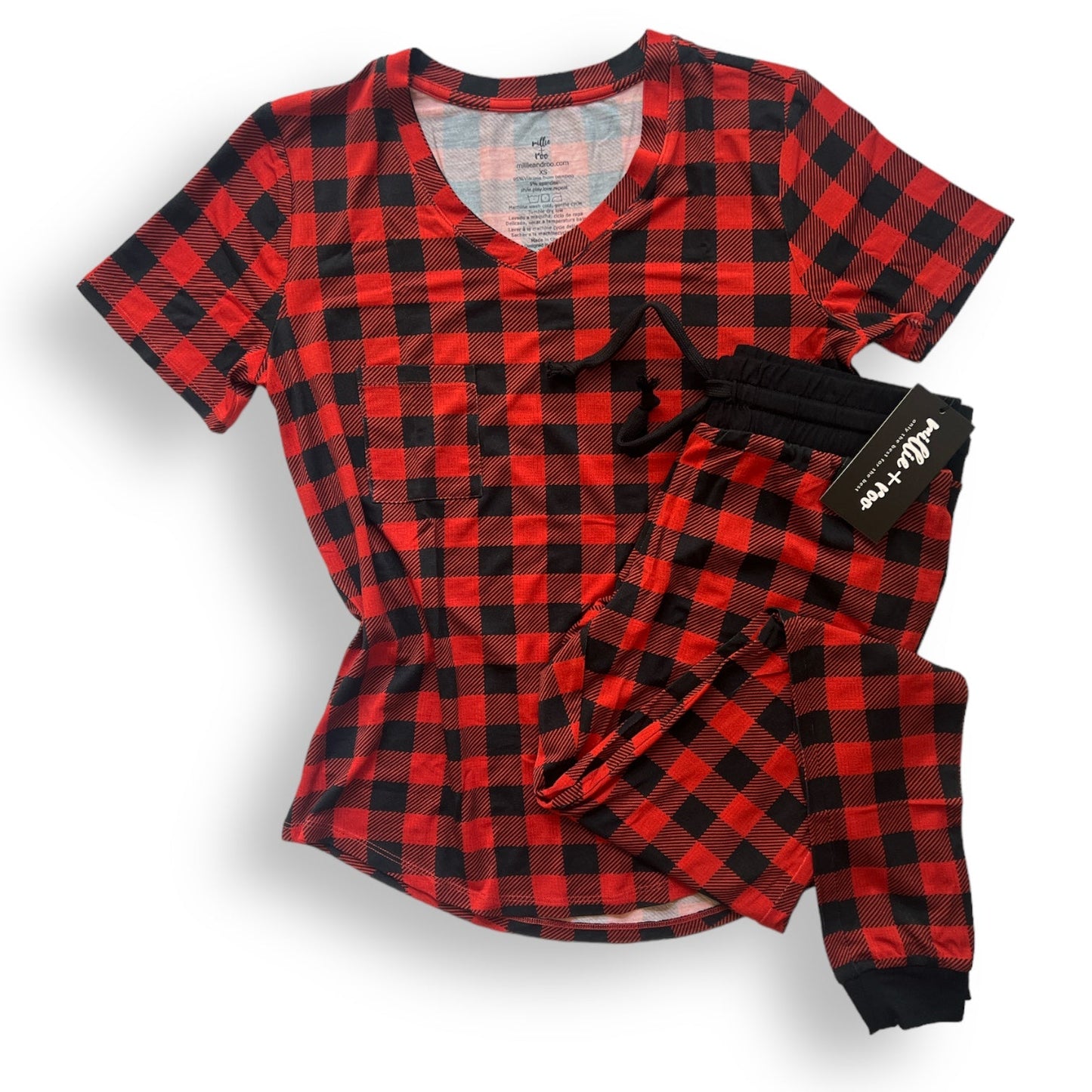 MAMA V-NECK- Red Buffalo Plaid - The Avenue44