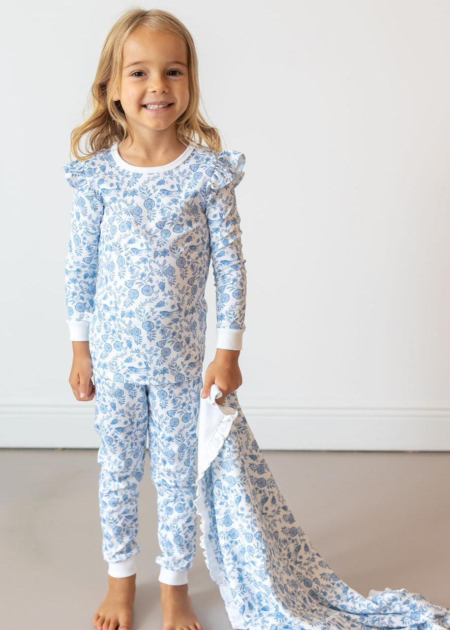 Floral Bunnies Pima Long Pajama Set - The Avenue44