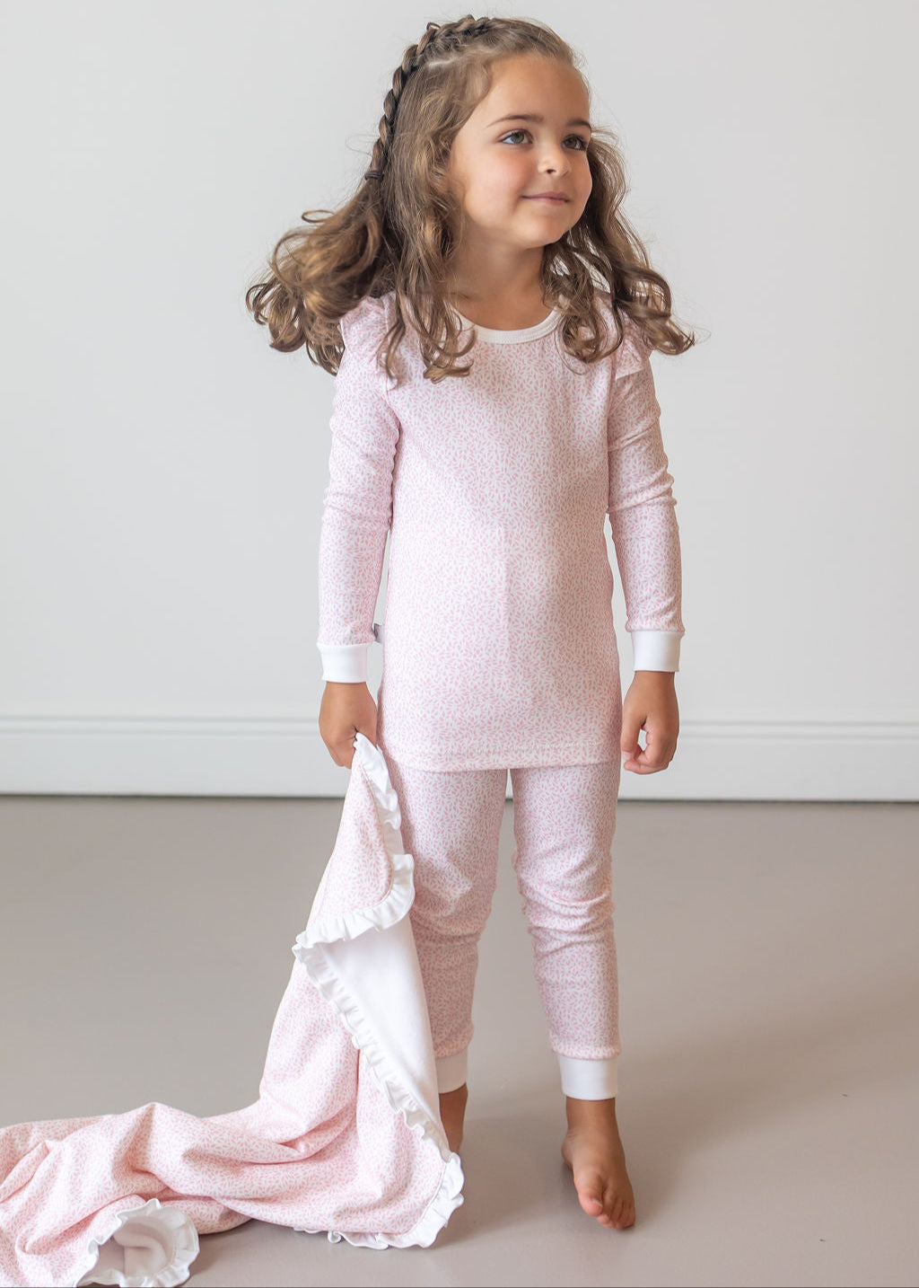 Pink Leaves Pima Long Pajama Set - The Avenue44