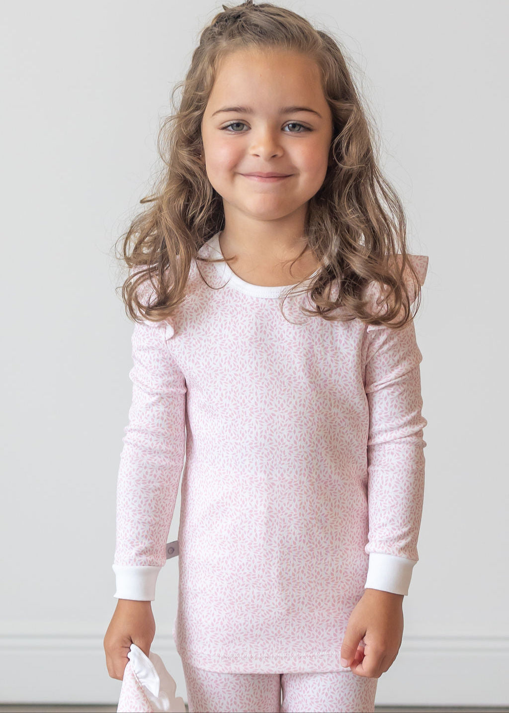Pink Leaves Pima Long Pajama Set - The Avenue44