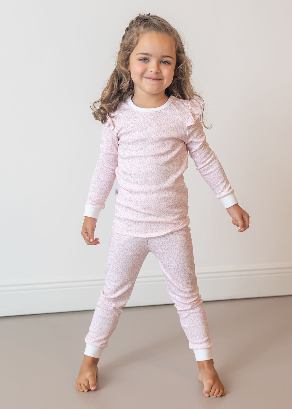 Pink Leaves Pima Long Pajama Set - The Avenue44