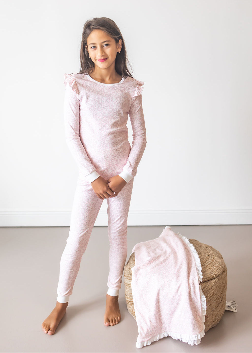 Pink Leaves Pima Long Pajama Set - The Avenue44