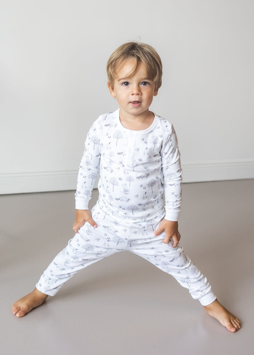 Gray Raccoon Pima Long Pajama Set - The Avenue44