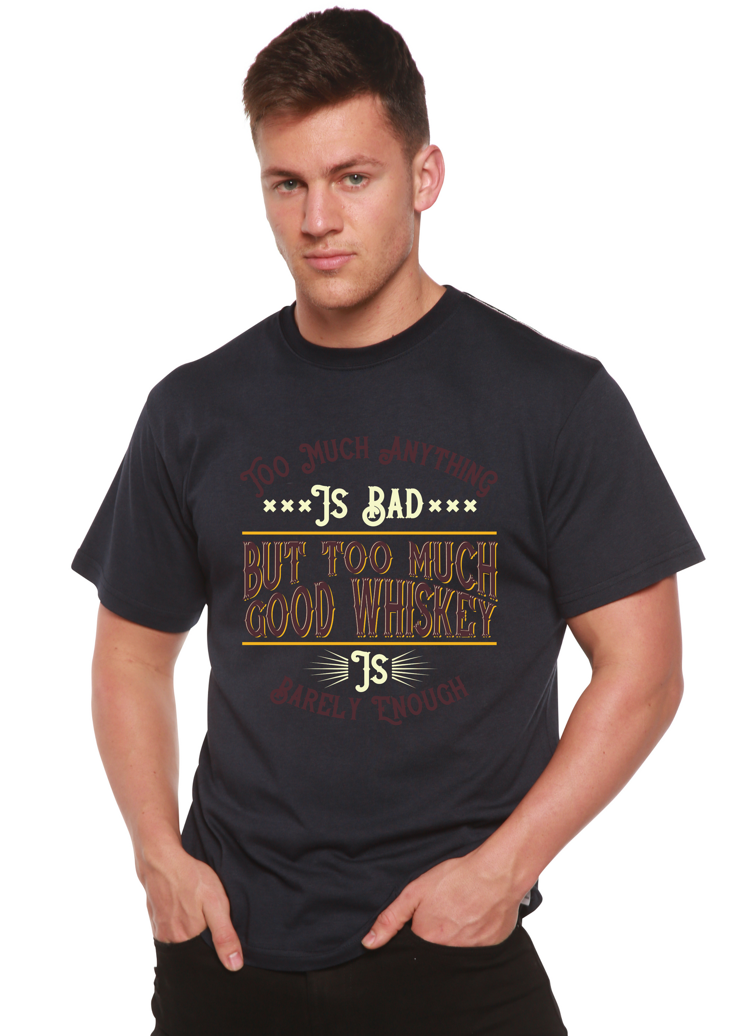 But Too Much Good Whiskey Men's Bamboo Viscose/Organic Cotton Short Sleeve Graphic T-Shirt