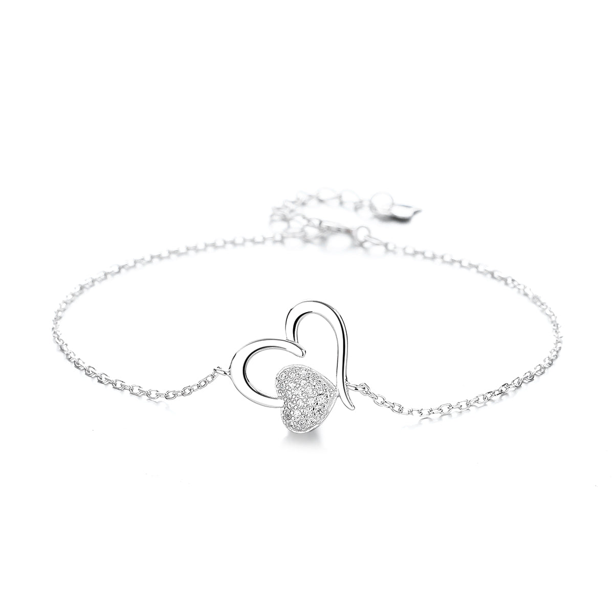 14k Rose Gold and Sterling Silver Heart Anklet with Crystals - The Avenue44