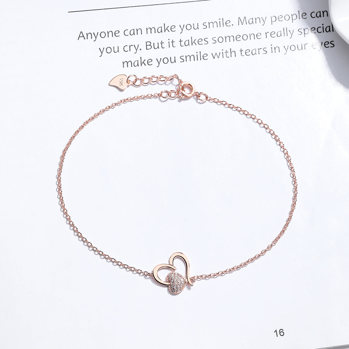 14k Rose Gold and Sterling Silver Heart Anklet with Crystals - The Avenue44
