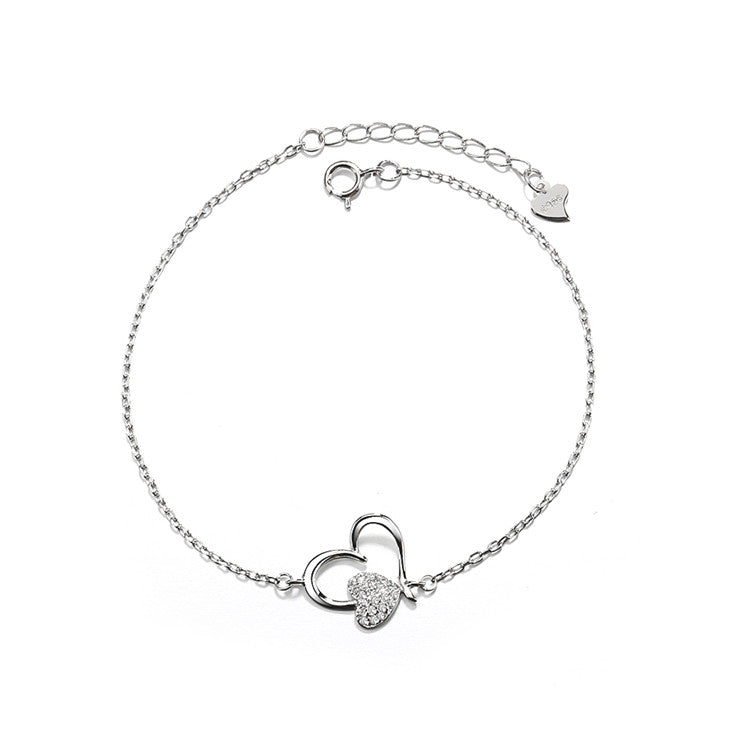14k Rose Gold and Sterling Silver Heart Anklet with Crystals - The Avenue44