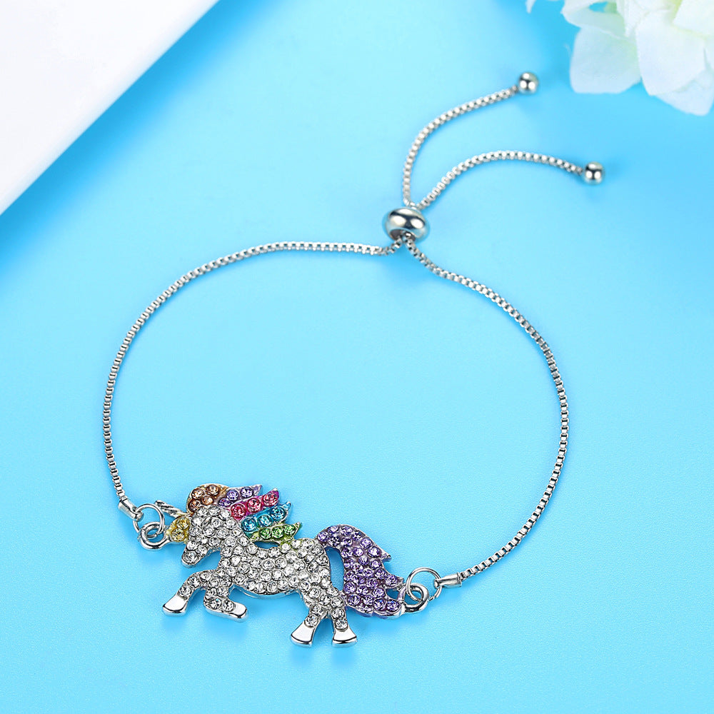 18K Gold Multi-Colored Crystal Unicorn Adjustable Bracelet - The Avenue44
