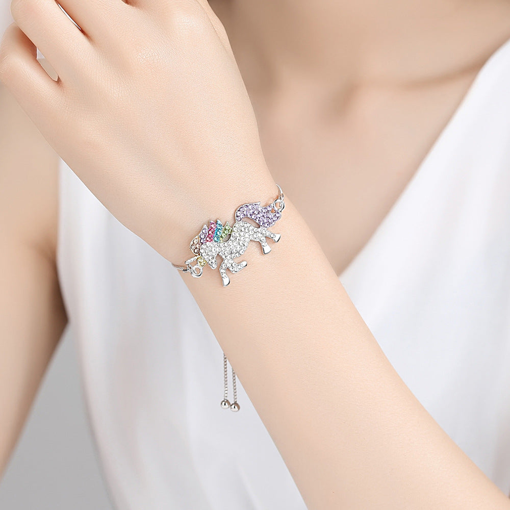 18K Gold Multi-Colored Crystal Unicorn Adjustable Bracelet - The Avenue44
