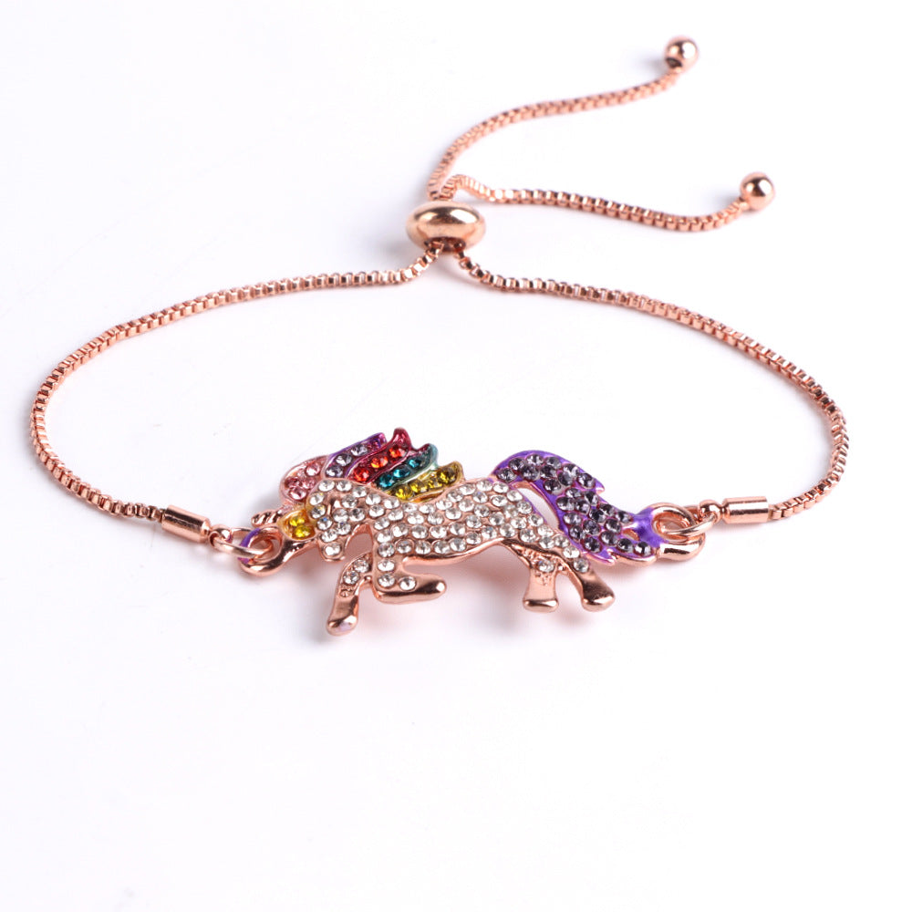 18K Gold Multi-Colored Crystal Unicorn Adjustable Bracelet - The Avenue44