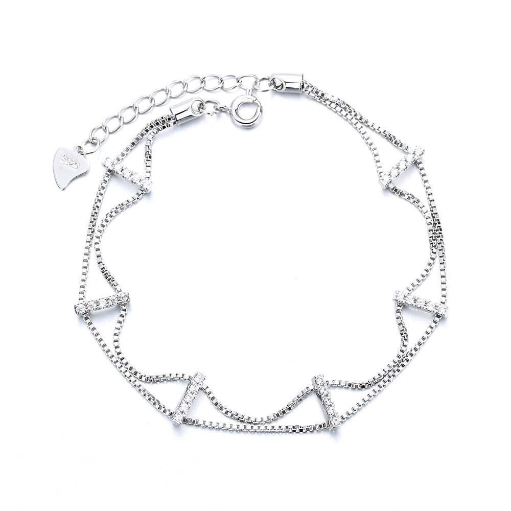 18k Gold And Sterling Silver Double Layer Bracelet with Swarovski Crystals - The Avenue44