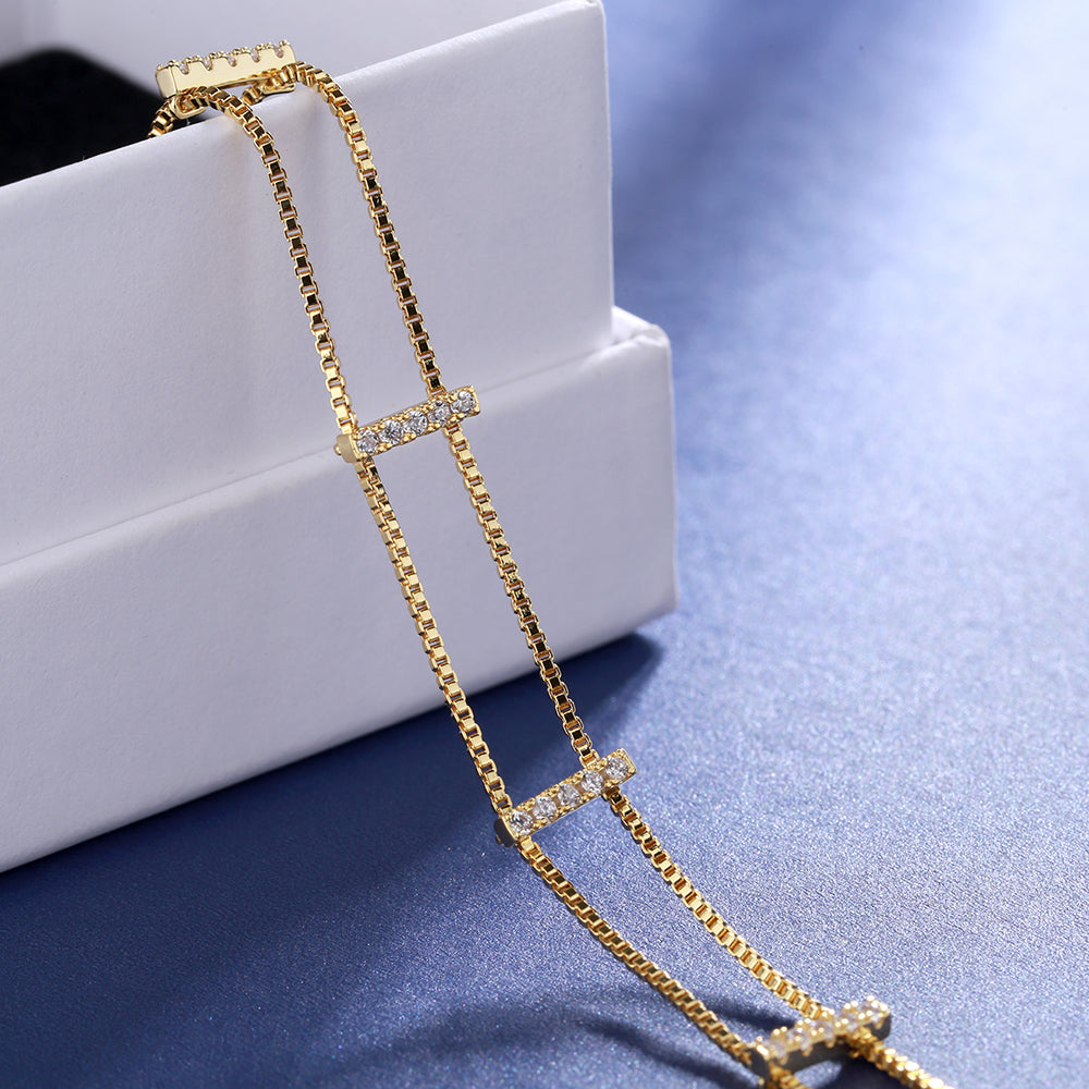 18k Gold And Sterling Silver Double Layer Bracelet with Swarovski Crystals - The Avenue44