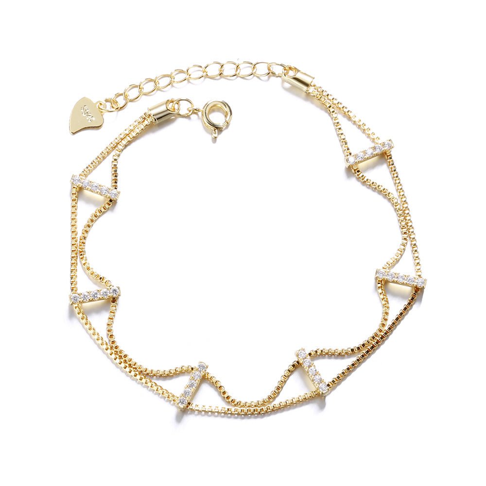 18k Gold And Sterling Silver Double Layer Bracelet with Swarovski Crystals - The Avenue44