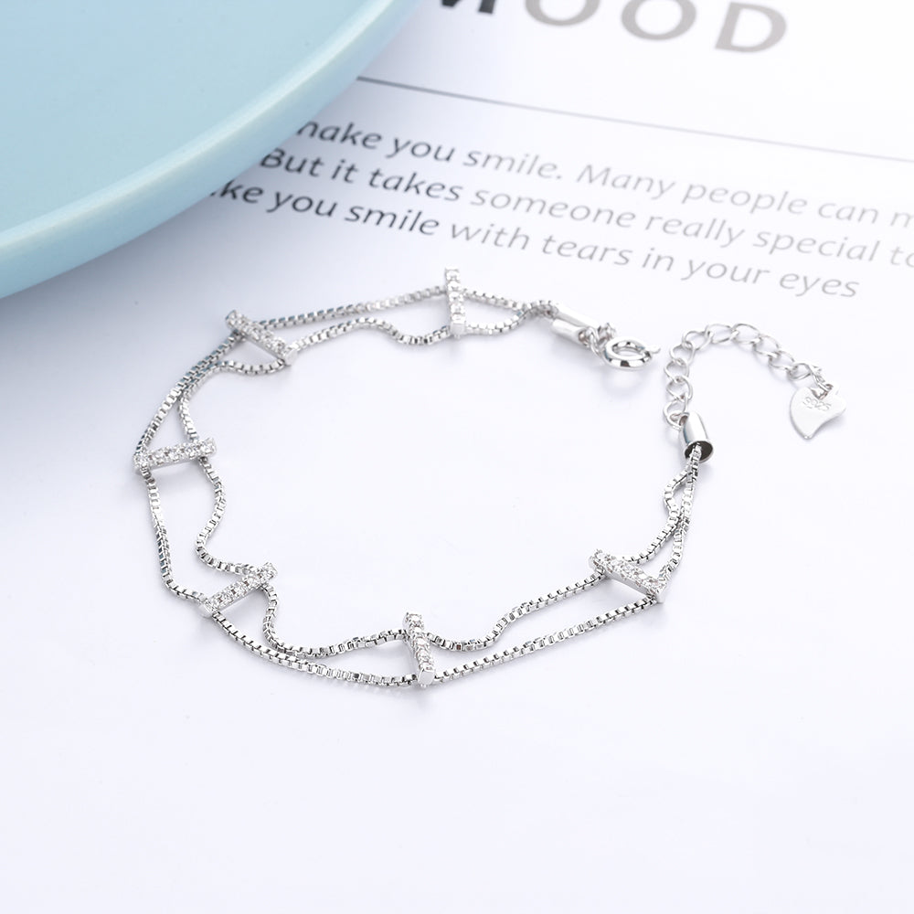 18k Gold And Sterling Silver Double Layer Bracelet with Swarovski Crystals - The Avenue44