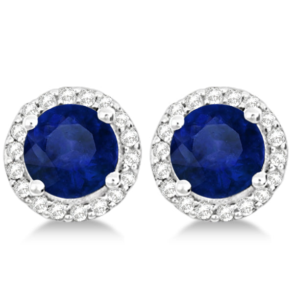 18K White Gold over Sterling Silver Sapphire Halo Earring - The Avenue44