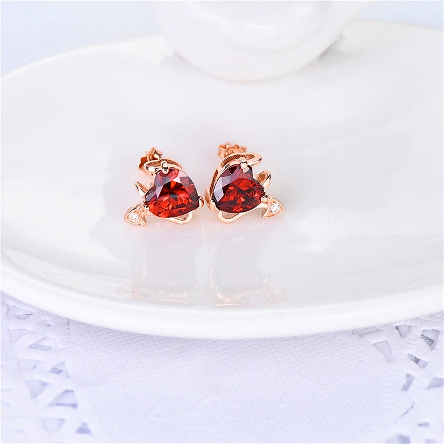 18K Rose Gold and Ruby Stud Devil Earrings - The Avenue44