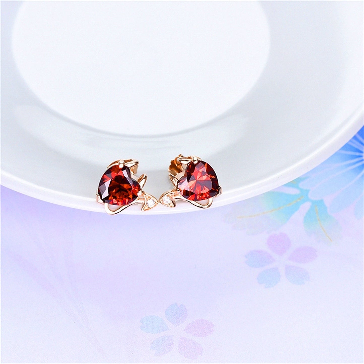 18K Rose Gold and Ruby Stud Devil Earrings - The Avenue44