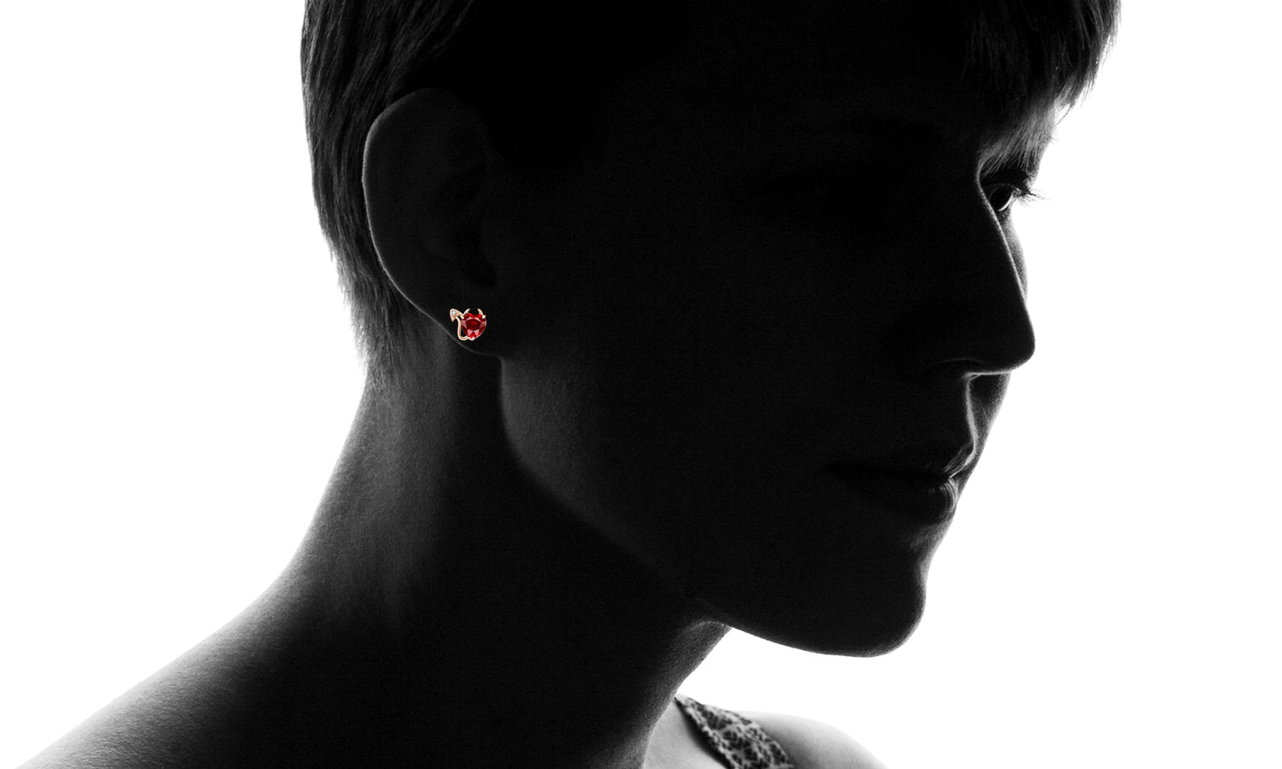 18K Rose Gold and Ruby Stud Devil Earrings - The Avenue44