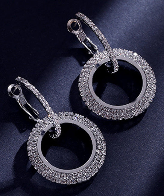 Swarovski Crystal double hoop earrings in 14k white gold - The Avenue44