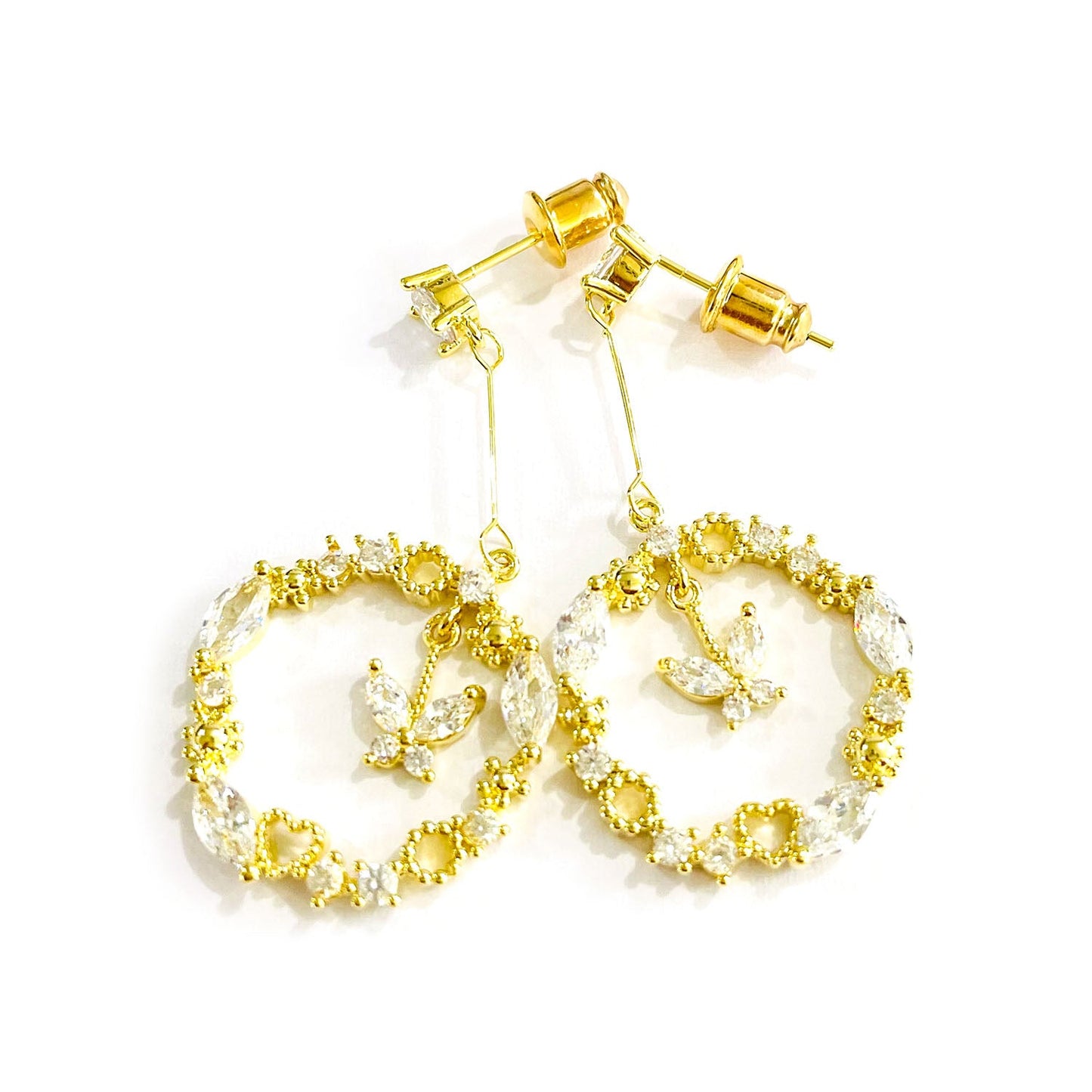 14K Gold Open Butterfly Drop Earring with crystals from Swarovski - The Avenue44