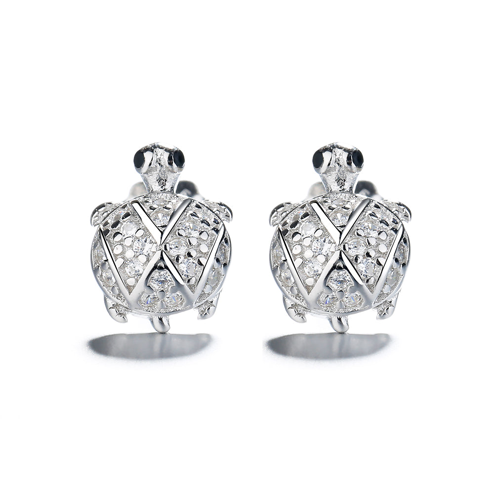 Sterling Silver Turtle Stud Earrings With Crystals - The Avenue44