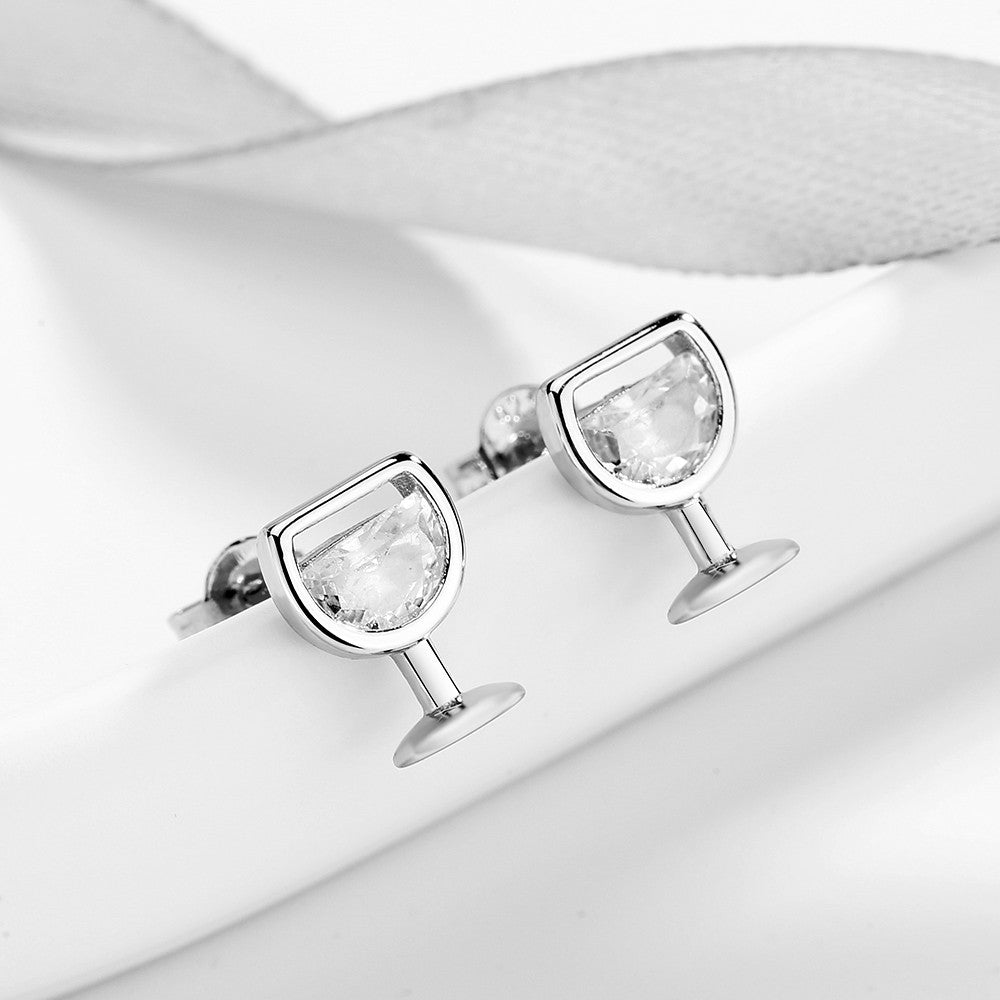 14K Rose Gold and Sterling Silver Wine Glasses Earrings with crystals from Swarovski - The Avenue44