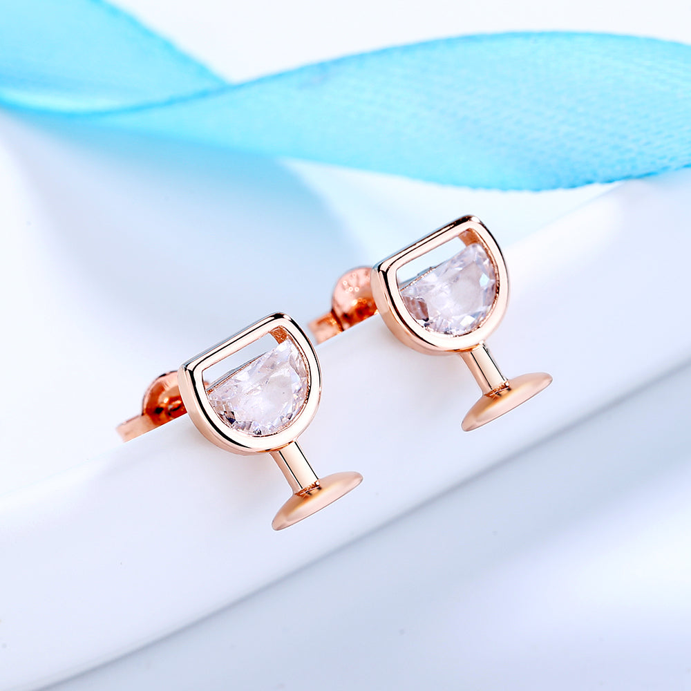 14K Rose Gold and Sterling Silver Wine Glasses Earrings with crystals from Swarovski - The Avenue44