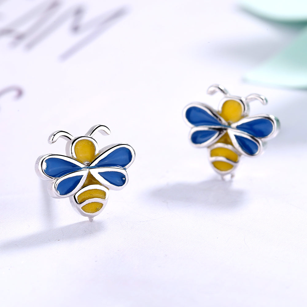 Sterling Silver Yellow and Blue Bee Studs - The Avenue44
