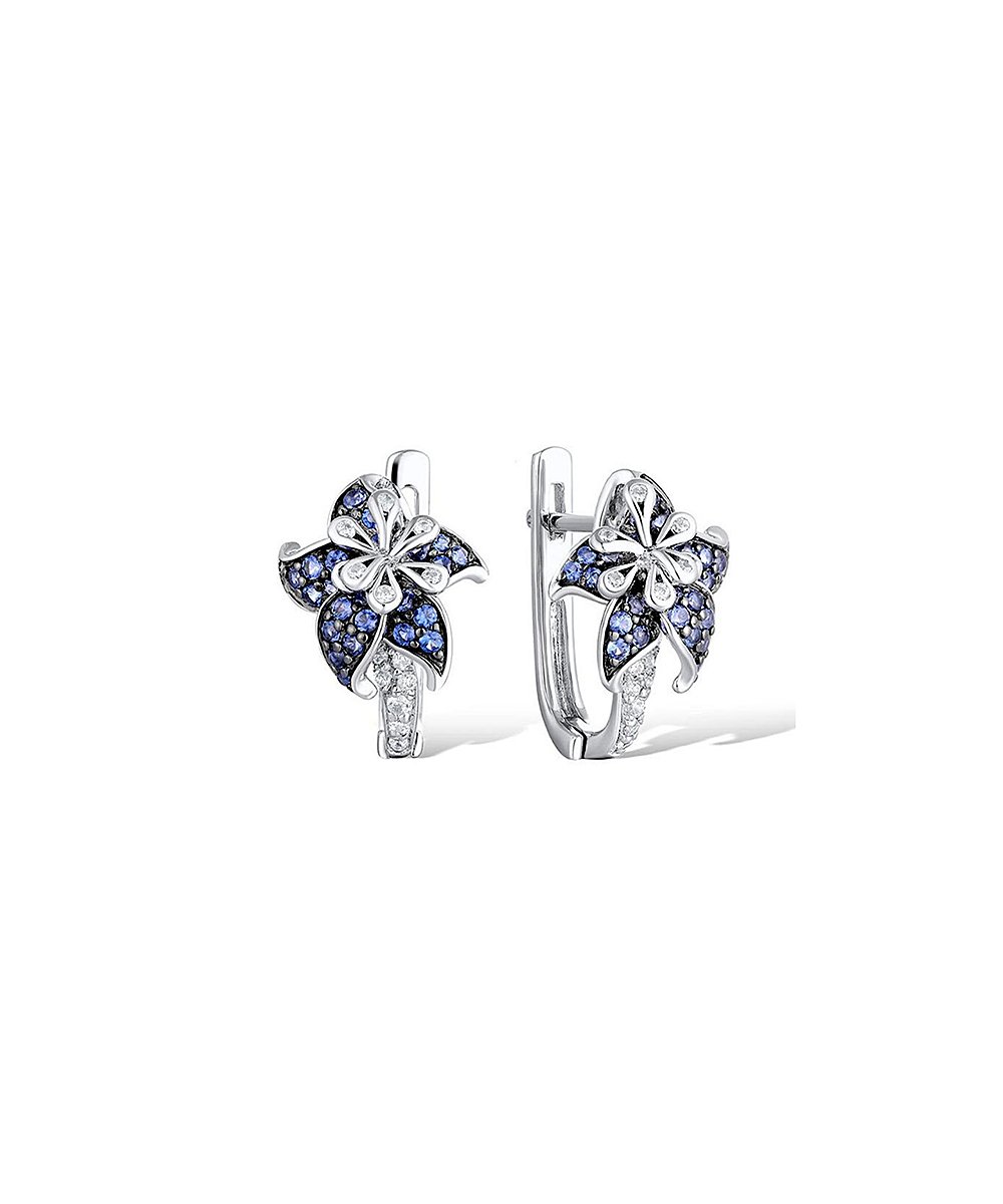 14K White Gold Floral Huggie with crystals from Swarovski - The Avenue44