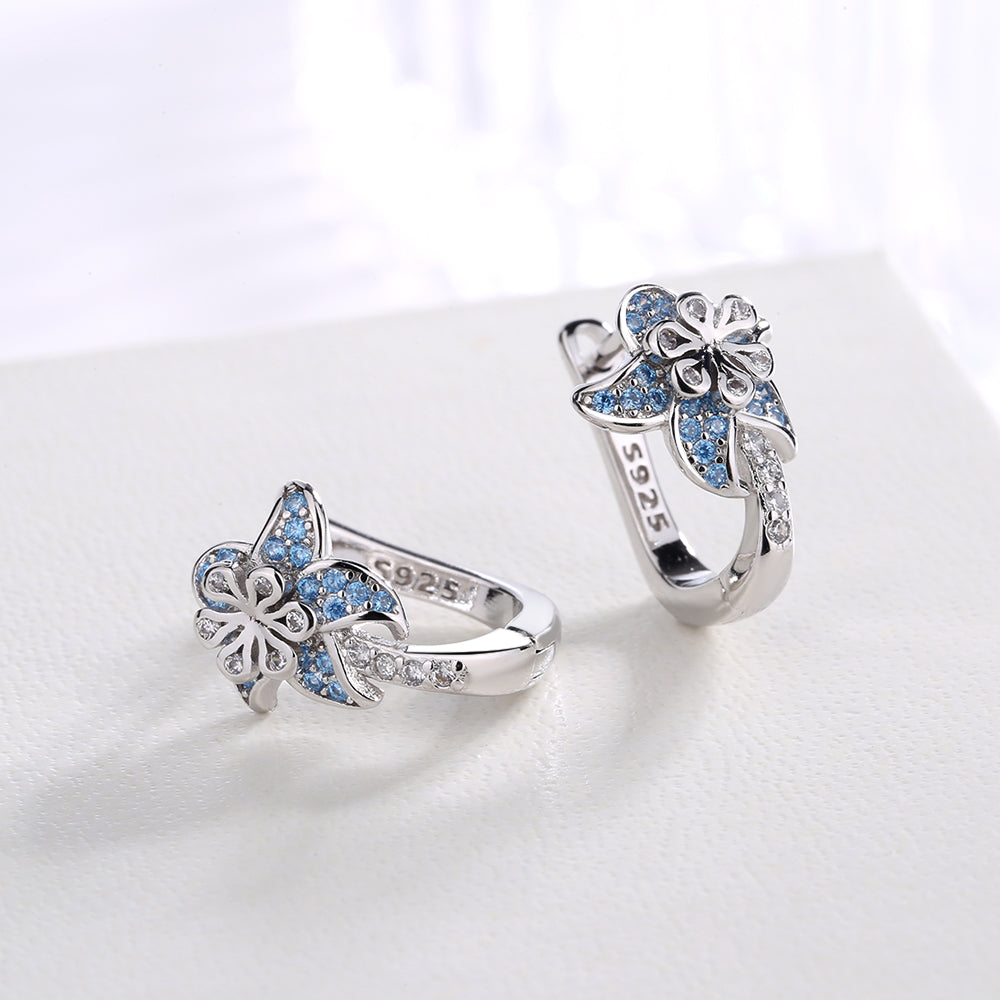 14K White Gold Floral Huggie with crystals from Swarovski - The Avenue44