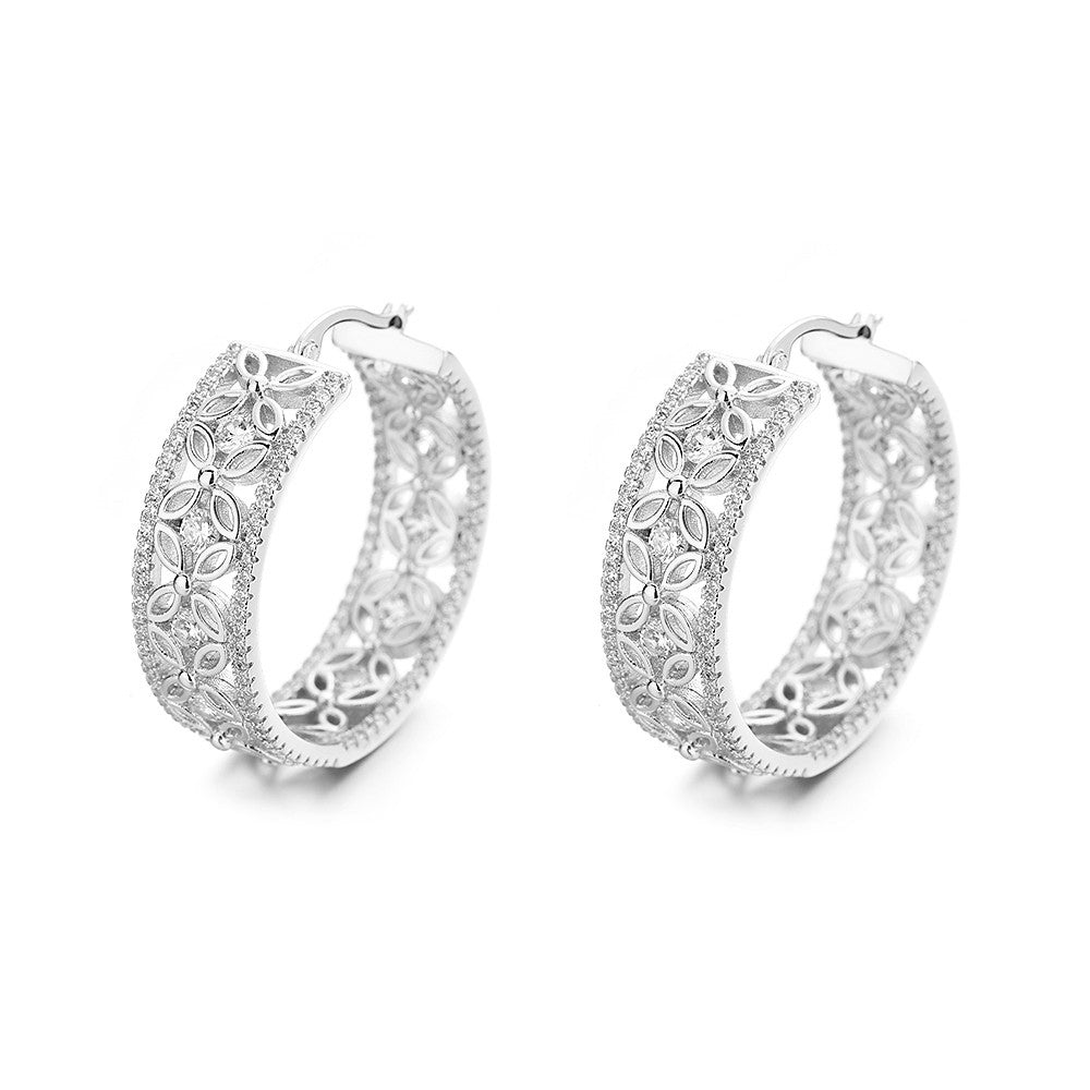 14K Gold Filigree Flower Hoop Earring with crystals from Swarovski - The Avenue44