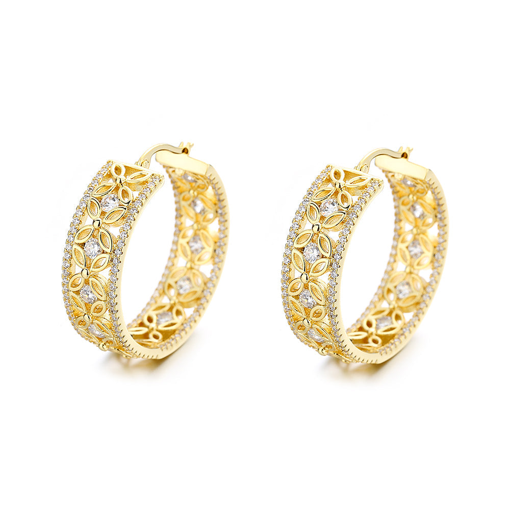 14K Gold Filigree Flower Hoop Earring with crystals from Swarovski - The Avenue44