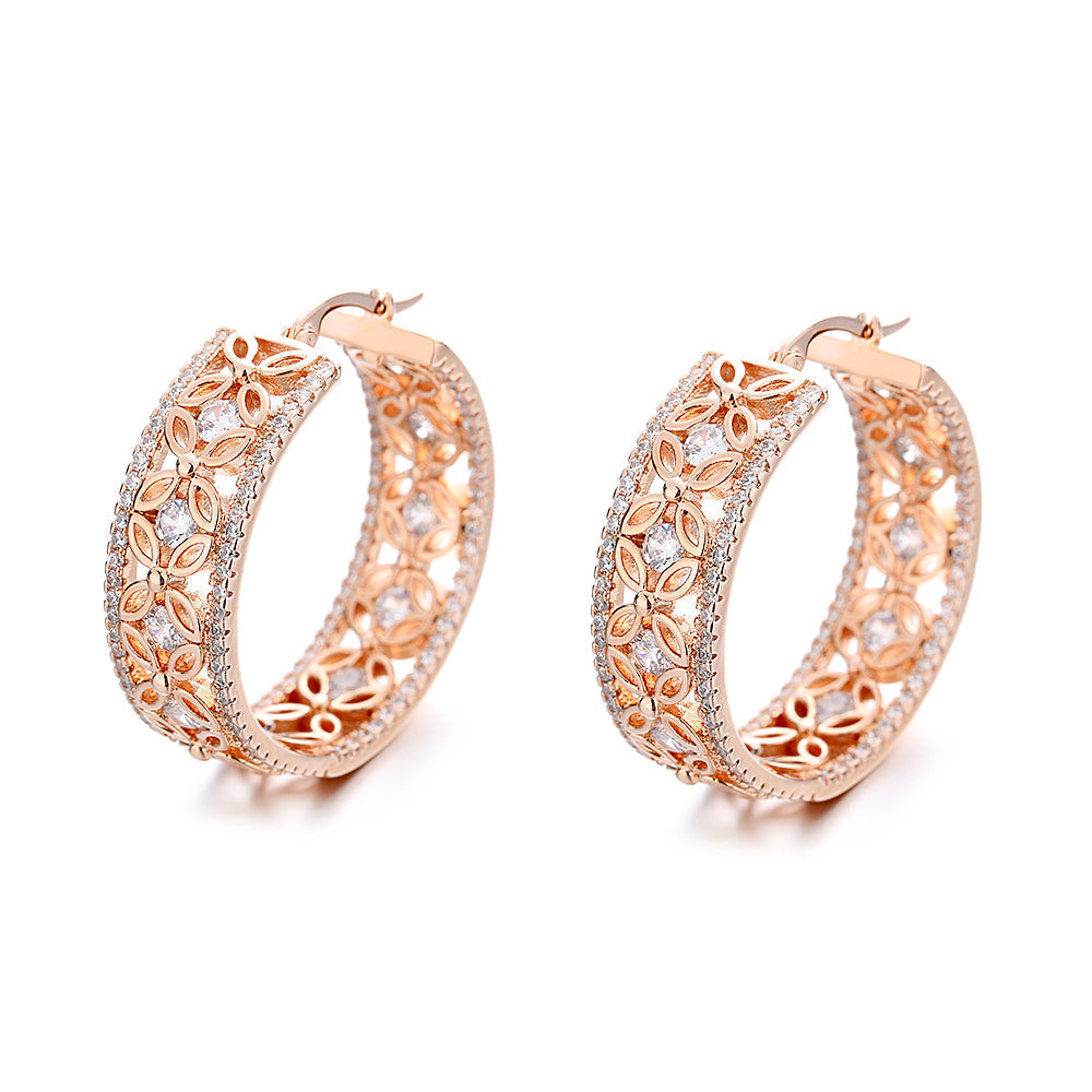 14K Gold Filigree Flower Hoop Earring with crystals from Swarovski - The Avenue44