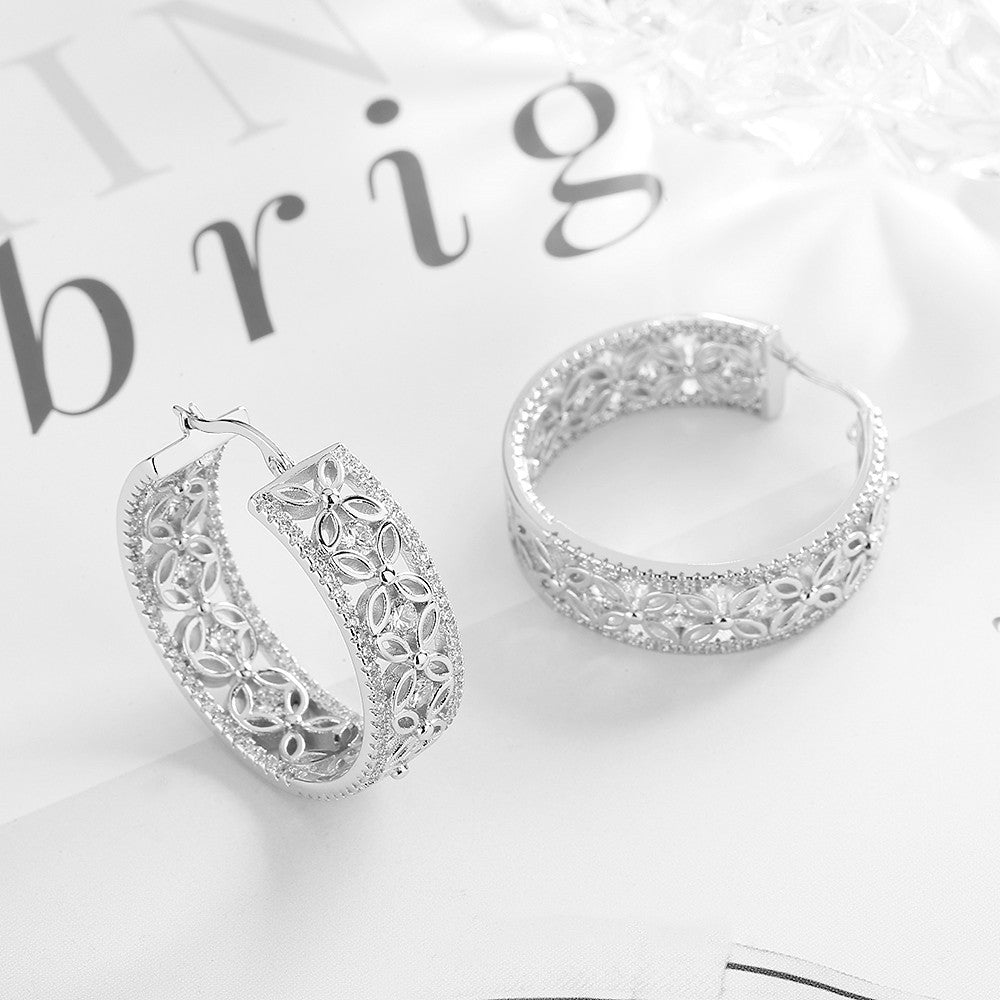 14K Gold Filigree Flower Hoop Earring with crystals from Swarovski - The Avenue44