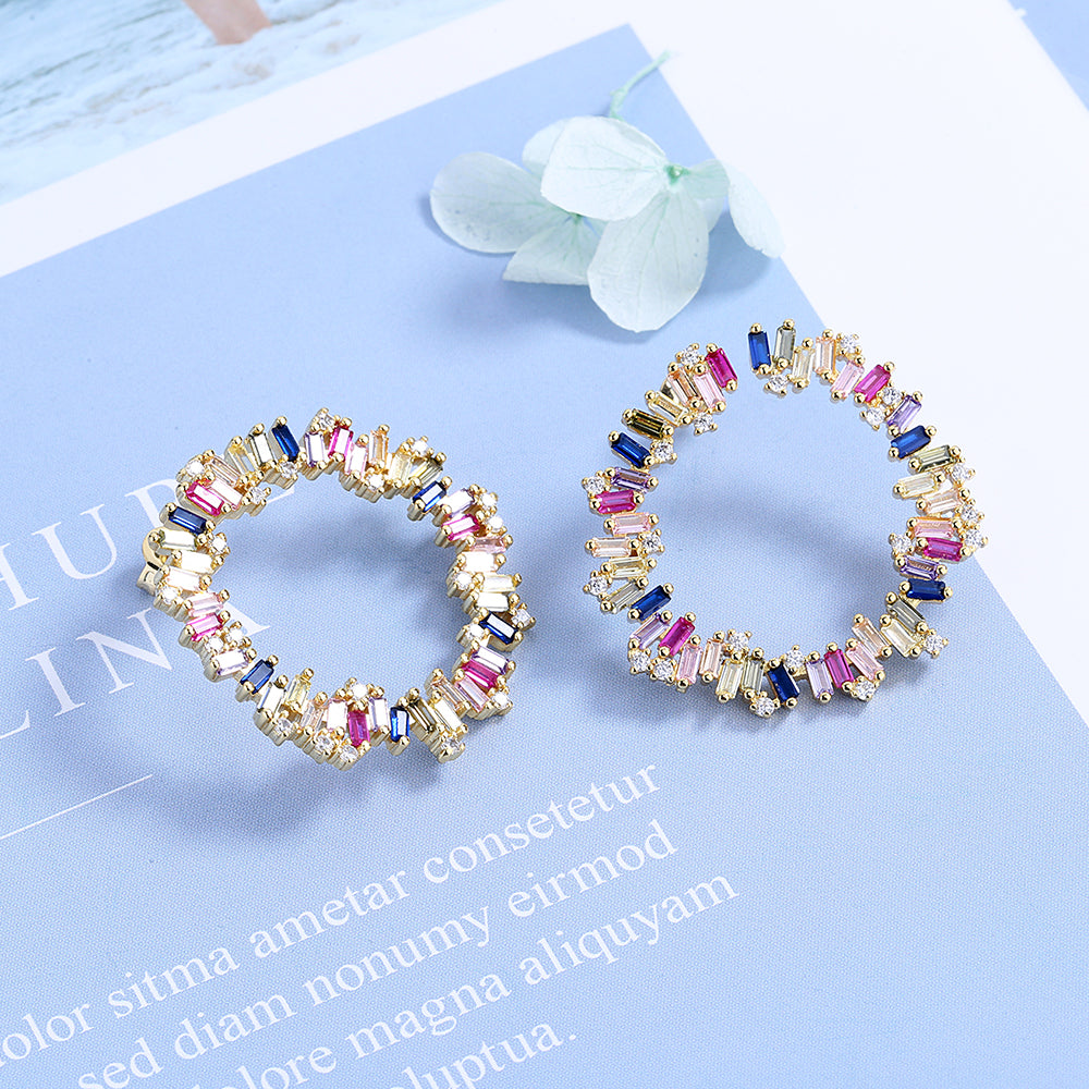 Sterling Silver Multi-Color J Hoop Earring with Crystals - The Avenue44