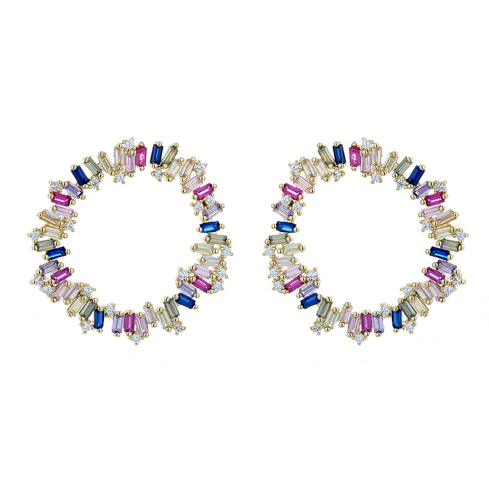 Sterling Silver Multi-Color J Hoop Earring with Crystals - The Avenue44