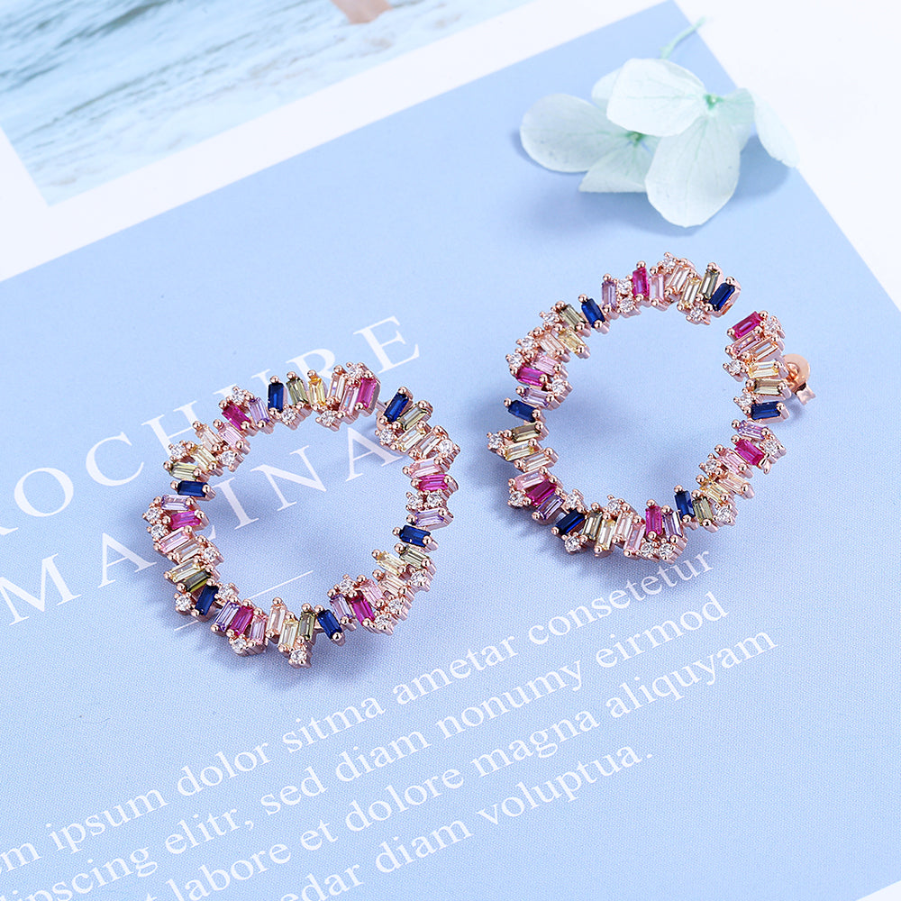 Sterling Silver Multi-Color J Hoop Earring with Crystals - The Avenue44