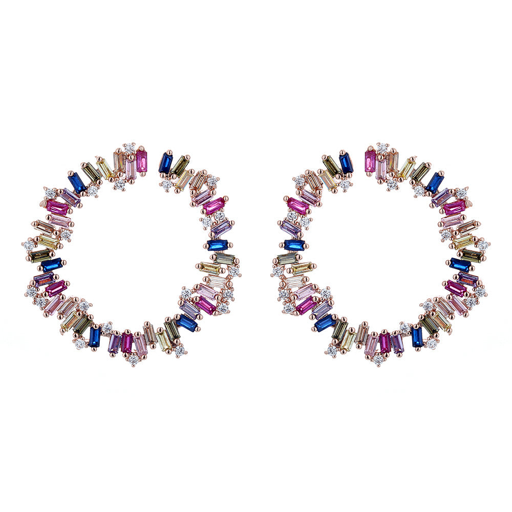 Sterling Silver Multi-Color J Hoop Earring with Crystals - The Avenue44