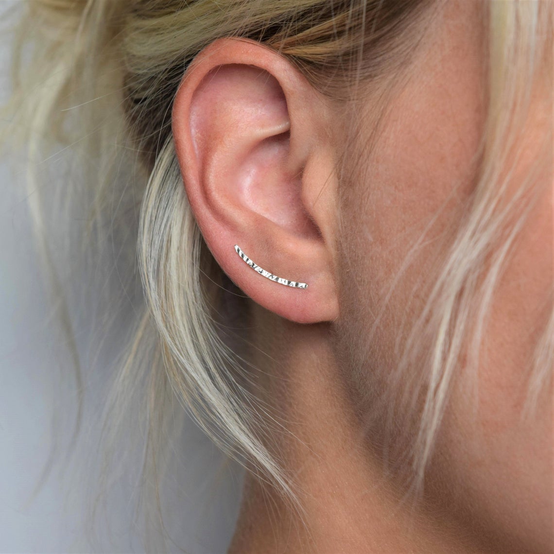 Rhodium Hammered Earring Crawlers - The Avenue44