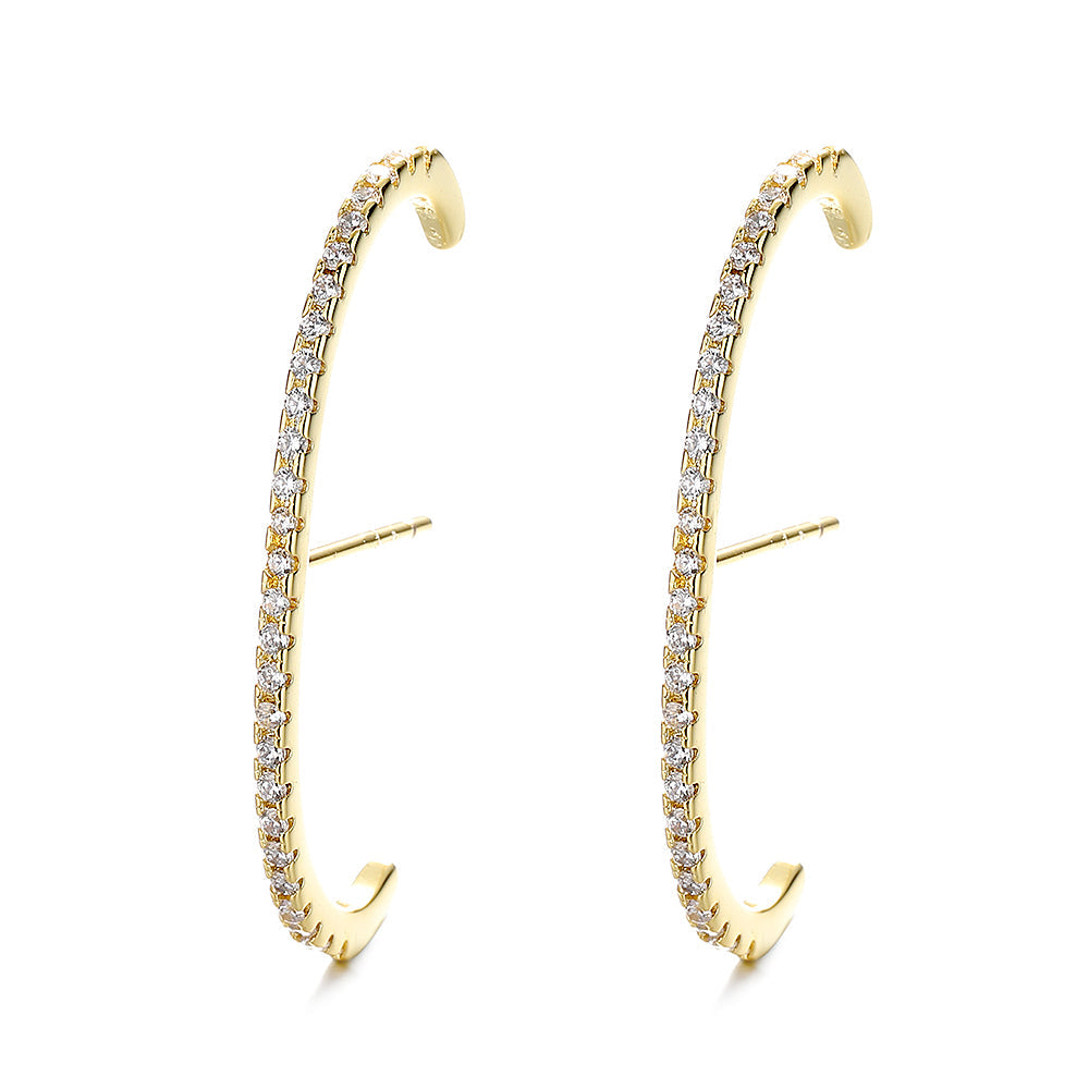 14k Gold And Sterling Silver Half Hoop earring with crystals - The Avenue44
