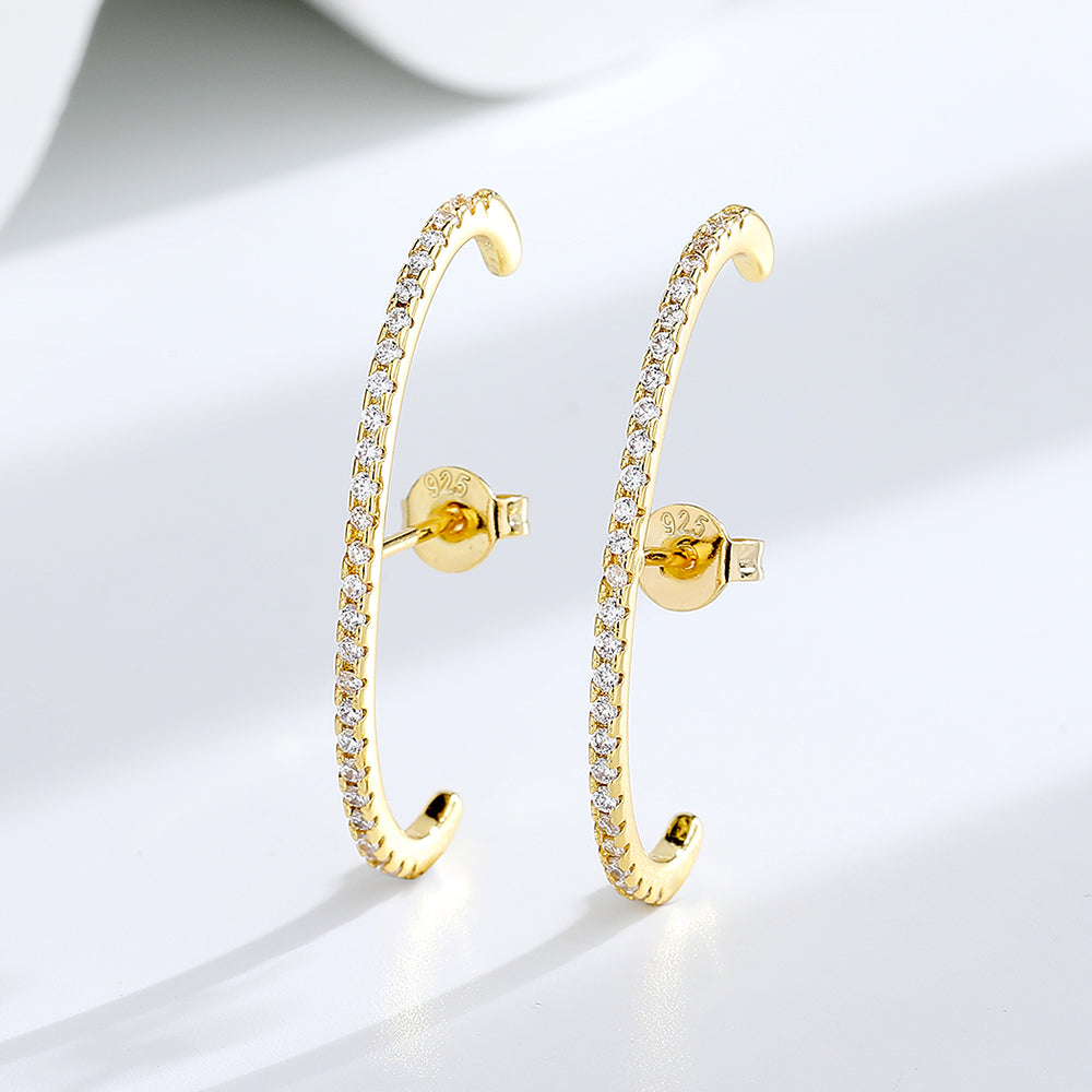 14k Gold And Sterling Silver Half Hoop earring with crystals - The Avenue44