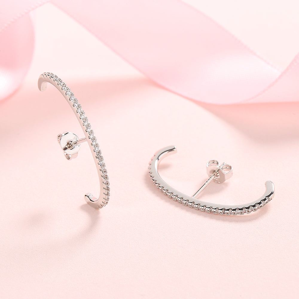 14k Gold And Sterling Silver Half Hoop earring with crystals - The Avenue44