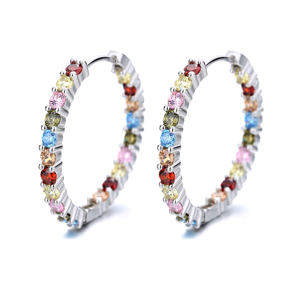 18K White Gold Plated Inside Out Hoop Earrings with crystals from Swarovski - The Avenue44