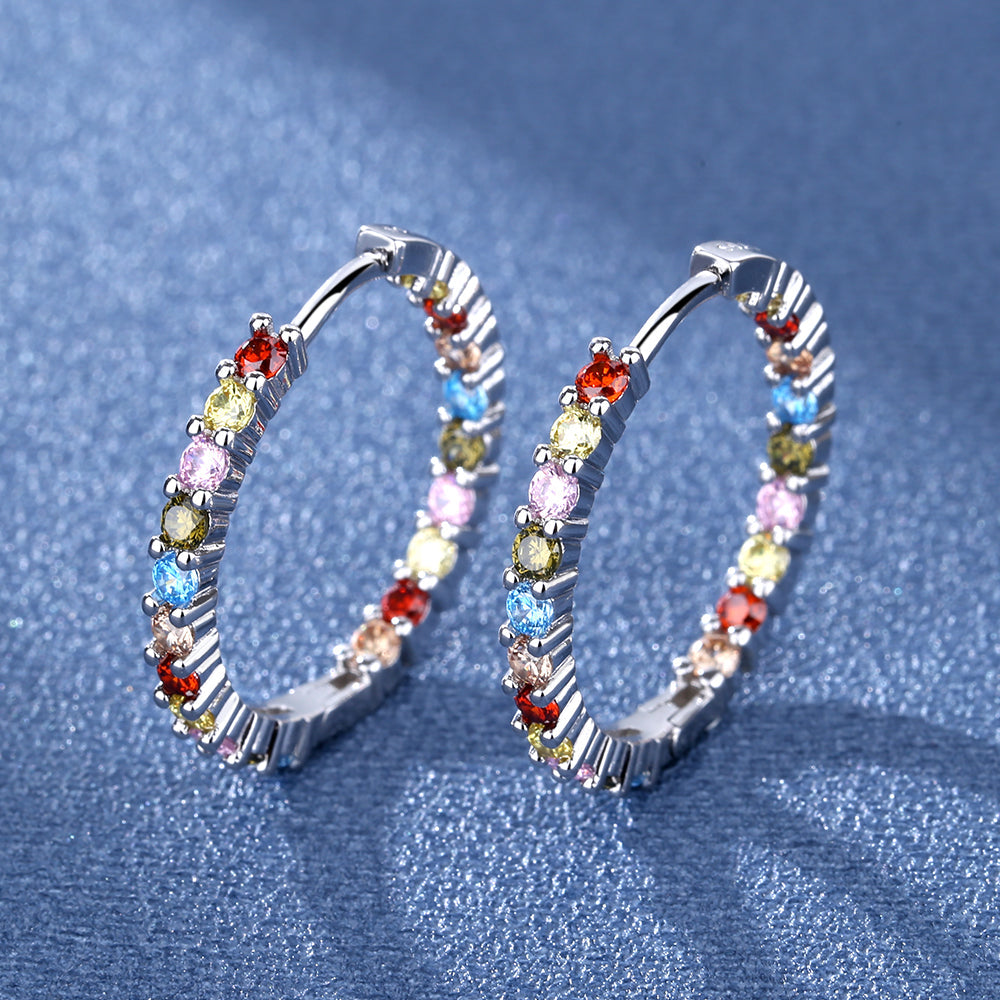 18K White Gold Plated Inside Out Hoop Earrings with crystals from Swarovski - The Avenue44