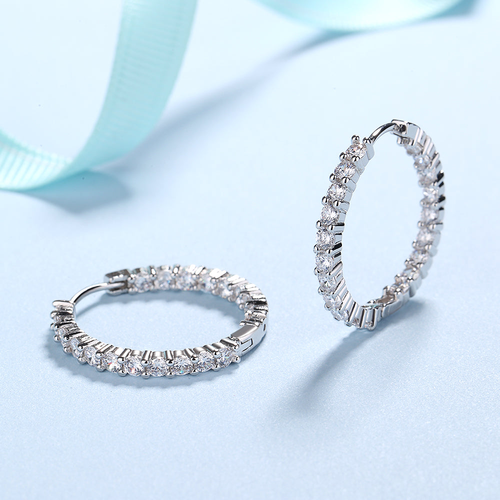 18K White Gold Plated Inside Out Hoop Earrings with crystals from Swarovski - The Avenue44