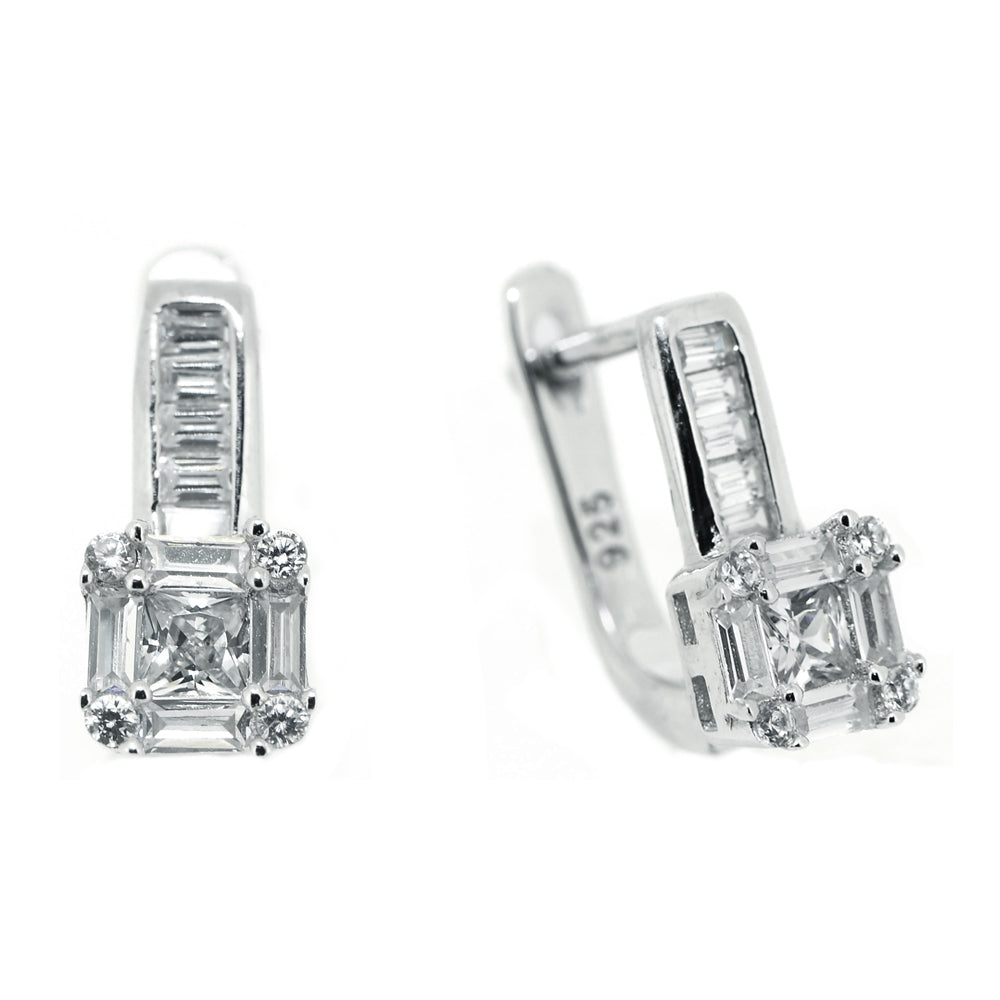 Sterling Silver Studded Square Crystal Leverback Earrings - The Avenue44