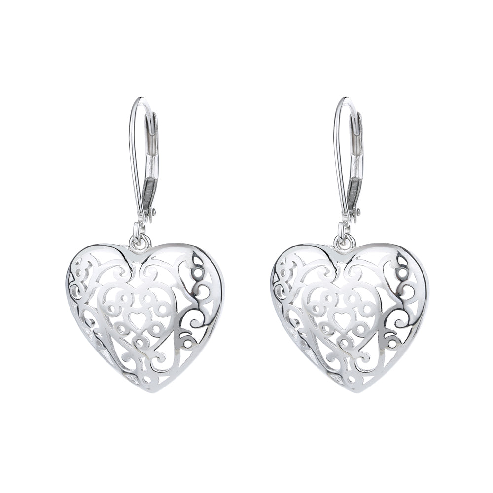 14K Gold and Sterling Silver Filigree Heart Earring - The Avenue44