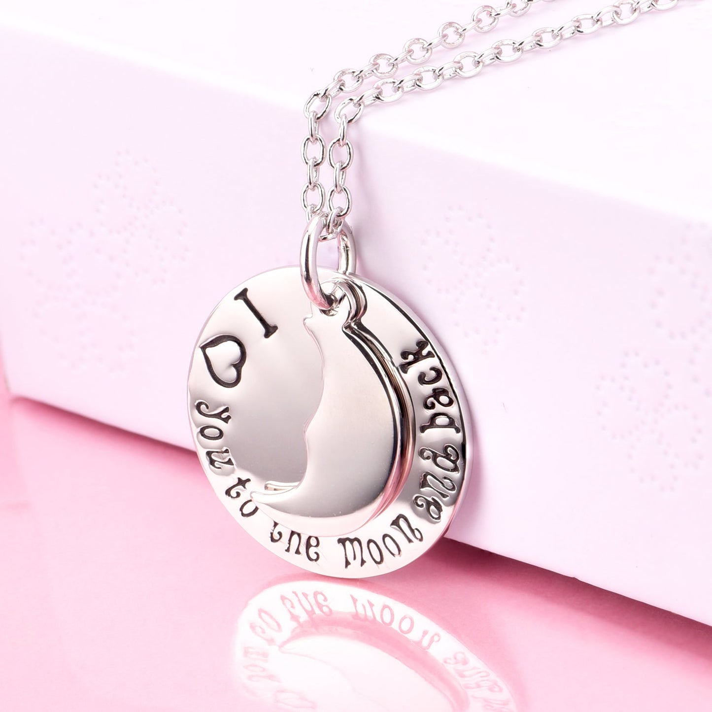 Vintage-Inspired "I Love you to the moon and back" Necklace in Rhodium - The Avenue44