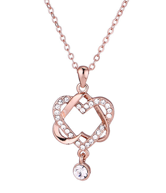 18k Rose Gold Swarovski Crystal Heart Pendant Necklace - The Avenue44