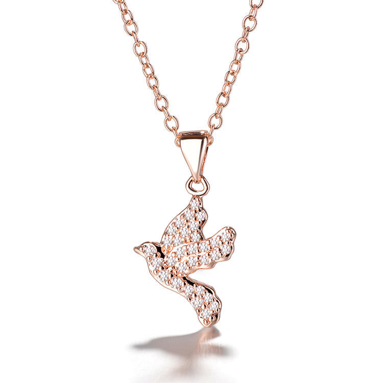 18k White Gold Over Sterling Silver Flying Dove Pendant Necklace - The Avenue44